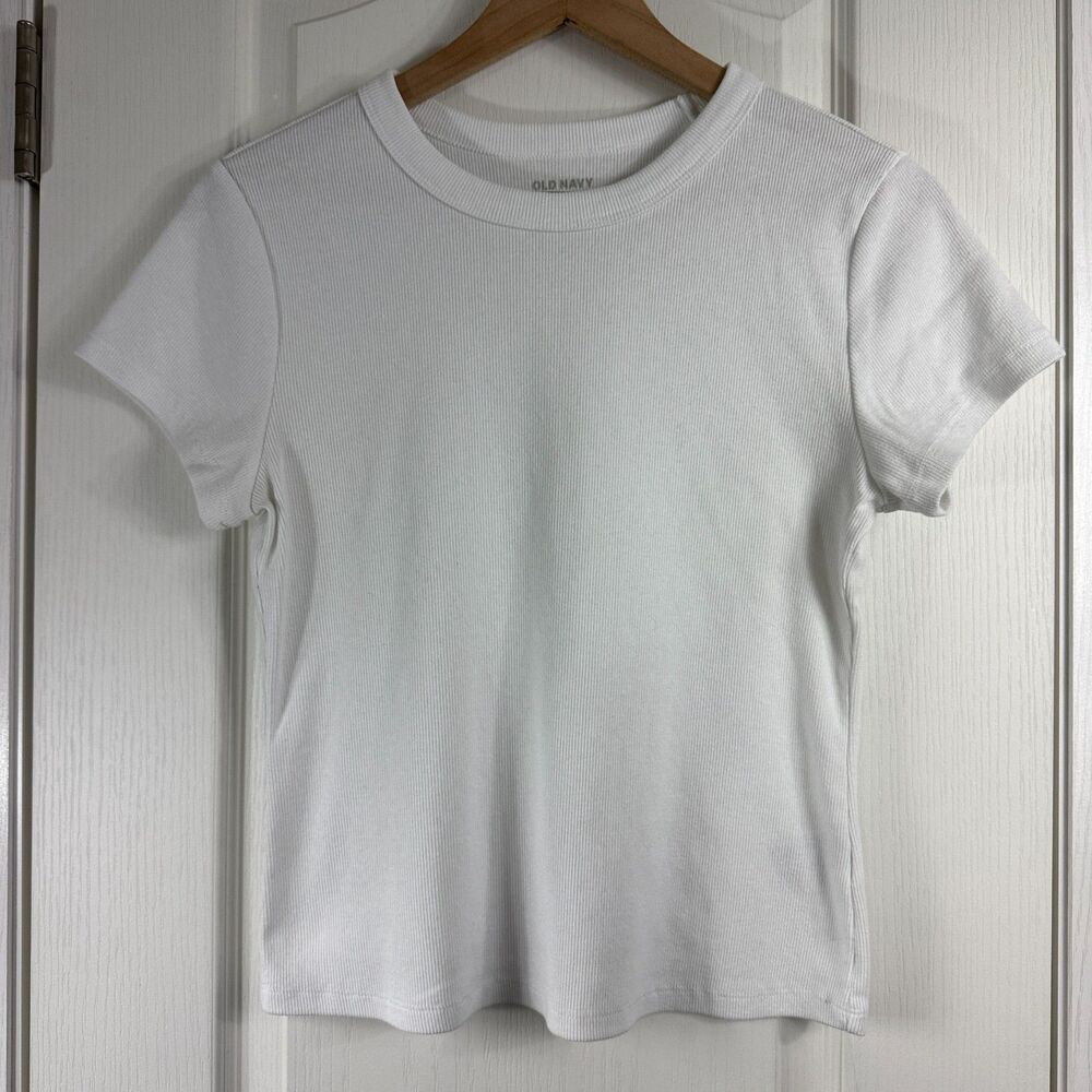 Old Navy Snug Rib Tee Women’s L White Fitted Short Sleeve Stretch Top